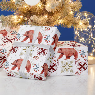 Papier Cadeau Ours scandinave et Motif de kaléidoscope