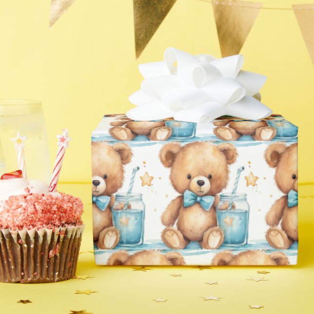 Papier cadeau Ourson Bleu pour Bébé et Tout-Petit (Fête d'anniversaire)