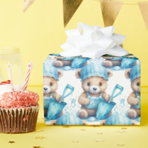 Papier cadeau Ourson Bleu pour bébé et tout-petit