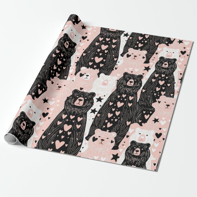 Papier Cadeau Ourson Mignon - Douce Forêt en Pastel (5) (Déroulé)