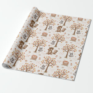 Papier Cadeau Oursons de la forêt Écureuils Raton laveur Baby Sh