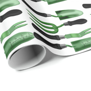 Papier Cadeau Outils de jardinage vert
