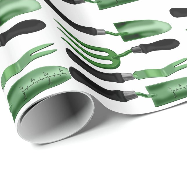Papier Cadeau Outils de jardinage vert (Coin rond)