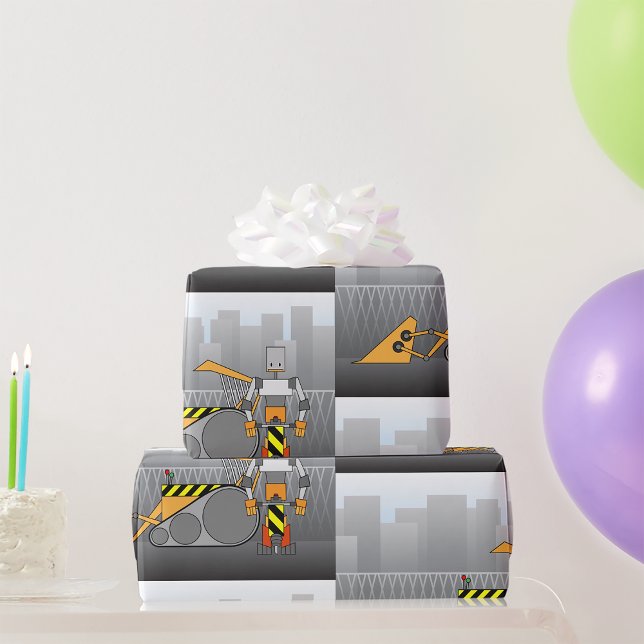 Papier Cadeau Ouvrier de construction robotique (Créateur téléchargé)