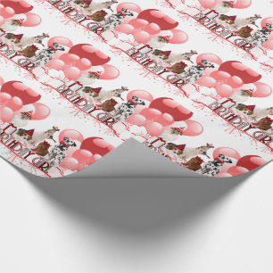 Papier Cadeau Pack de Chiens de naissance en rose et rouge