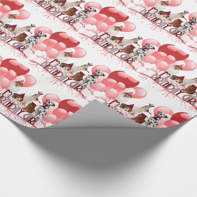 Papier Cadeau Pack de Chiens de naissance en rose et rouge (Coin)