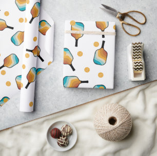 Papier Cadeau Pagaies de Pickleball Retro et Motif de Ball