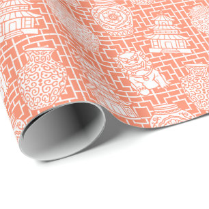 Papier Cadeau Pagode de Chinoiserie – Jardin Asien Prépa Corail
