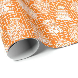 Papier Cadeau Pagode de Chinoiserie – Jardin Asien Prépa Orange