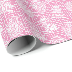 Papier Cadeau Pagode de Chinoiserie – Jardin Asien Prépa Rose