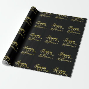 Papier Cadeau Paillet doré sur fond noir Joyeux Halloween