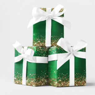 Papier Cadeau Pailletage doré Fête Vert Ombre Feuille métallique
