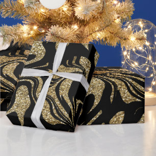 Papier Cadeau Pailleté or et noir stylé