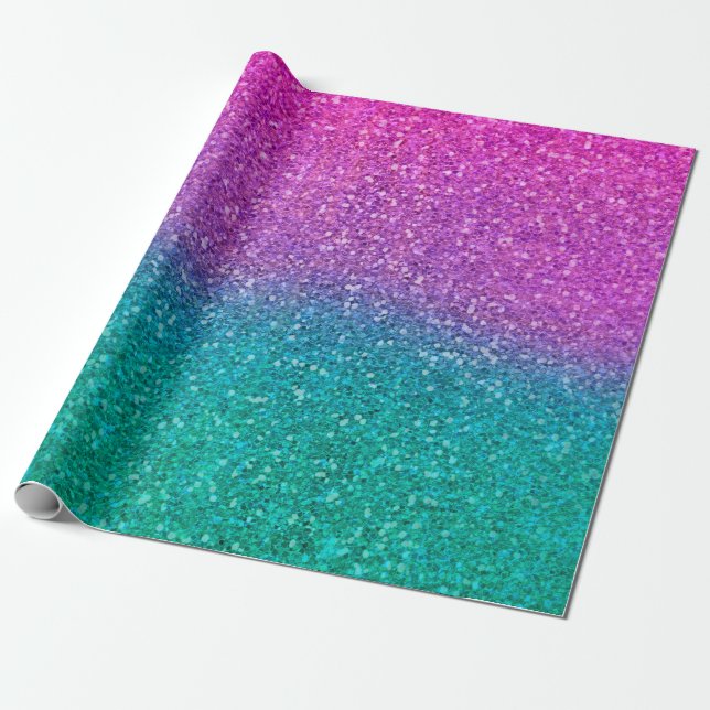 Papier Cadeau Pailleté Rose Turquoise Aqua Bleu Et Violet (Déroulé)