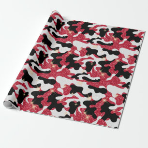 Papier Cadeau Pailleté Rouge Blanc Camouflage Camo Noir