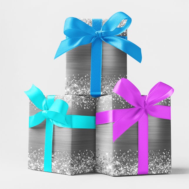 Papier Cadeau Paillettes Argent Ombré Feuille (Glittery Silver Ombre Foil Wrapping Paper)