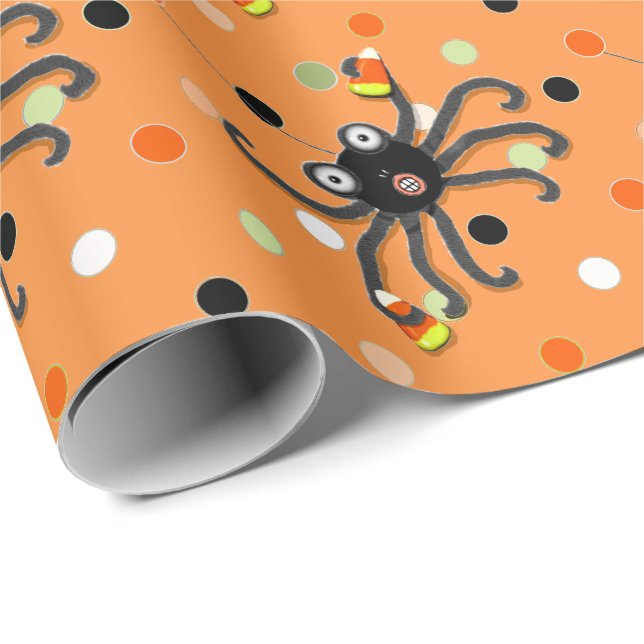 Papier Cadeau Paillettes créatives d'araignée d'Halloween (Coin rond)