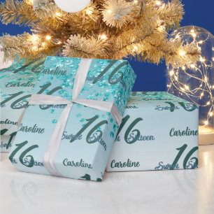 Papier Cadeau Paillettes de 16 ans tombant bleu sarcelle scintil