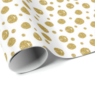 Papier Cadeau Paillettes Dorées Points Polka