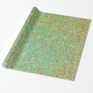 Papier Cadeau Paillettes dorées sarcelle aqua fille glamour tend
