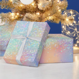 Papier Cadeau Paillettes holographiques et feuille iridescente a