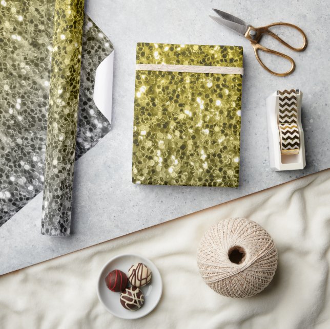 Papier Cadeau Paillettes ombrées argent or foncé scintillent  (Artisanat)