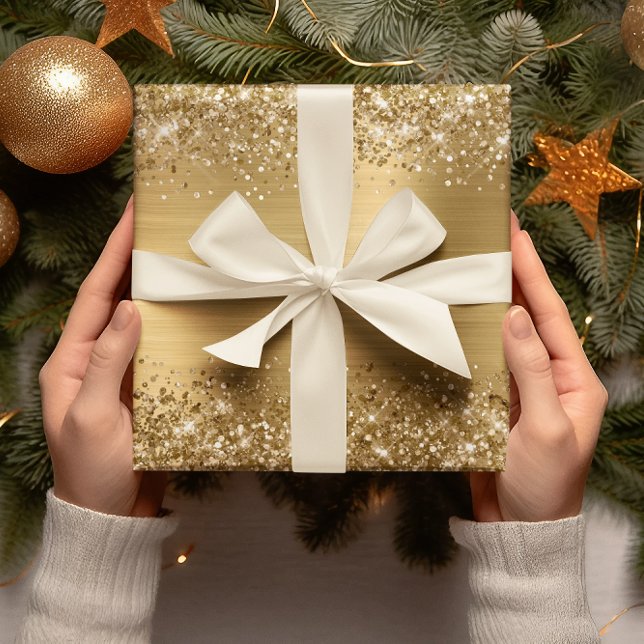 Papier Cadeau Paillettes Or Feuille Fausse (Glitter Gold Faux Foil Wrapping Paper)