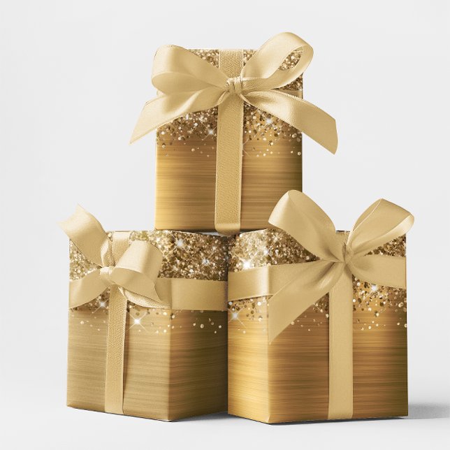 Papier Cadeau Paillettes Or Ombré Feuille (Glittery Gold Ombre Foil Wrapping Paper)