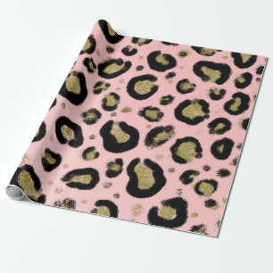 Papier Cadeau Paillettes Or Rose et Imprimé Léopard Guépard Noir