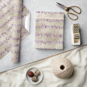 Papier Cadeau Paillettes Rayures Violet Champagne