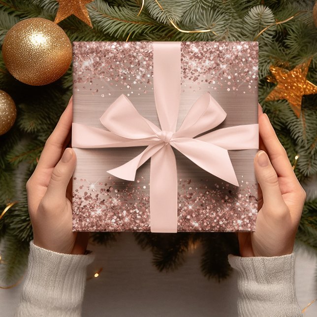 Papier Cadeau Paillettes Rose Gold Ombre Foil (Glittery Rose Gold Ombre Foil Wrapping Paper)