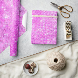 Papier Cadeau Paillettes Rose Magenta Clair Brillantes Élégantes