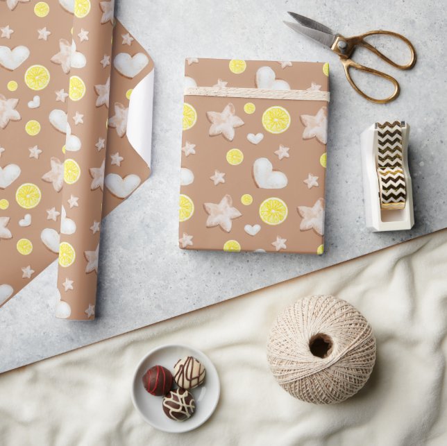 Papier Cadeau Pain d'épice au citron de Noël Aquarelle (Artisanat)