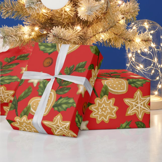 Papier Cadeau Pain d'épice de Noël Cookies et baies Rouge (Vacances)