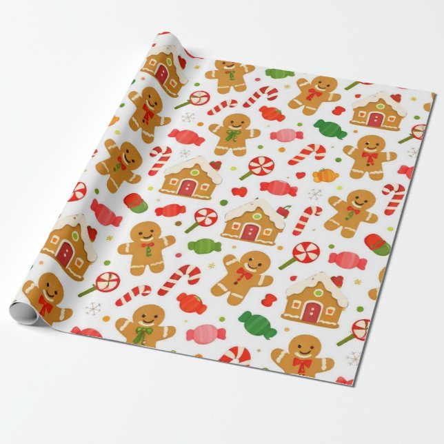 Papier Cadeau Pain d'épice et Canne de Bonbon (Déroulé)