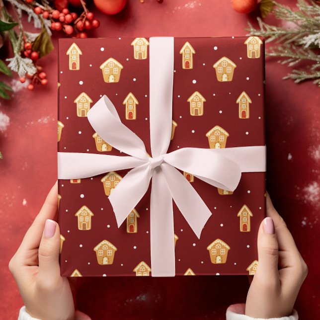Papier Cadeau Pain D'Épice Maison De Noël Sur Arrière - plan Rou (Créateur téléchargé)