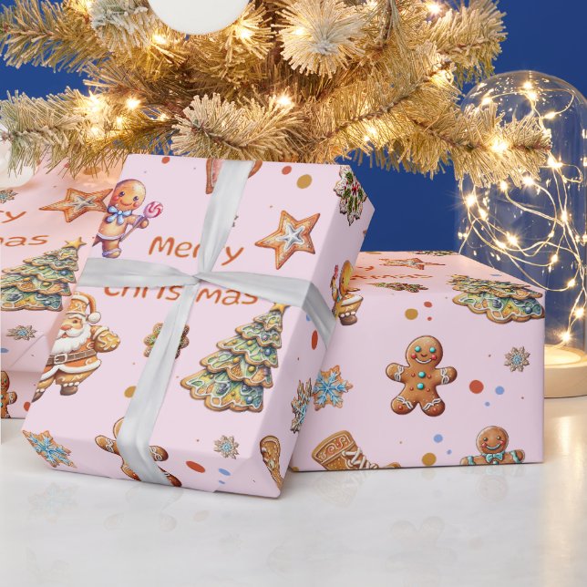 Papier Cadeau Pain d'épice rose de Noël (Vacances)