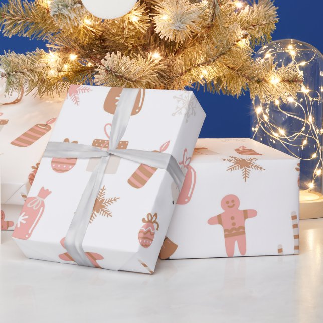 Papier Cadeau Pain d'épice rose de Noël mignonne Snowflakes (Vacances)
