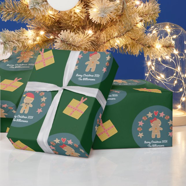 Papier Cadeau Pain d'épice vert Cookie Script Personnalisé Nom m (Vacances)