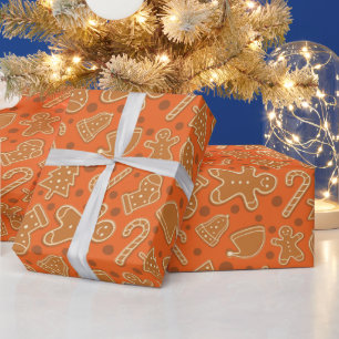 Papier Cadeau Pain d'épices Aimer Noël Cadeau Orange sans coutur