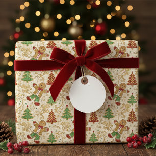 Papier Cadeau Pain d'épices classique Homme et arbre de Noël