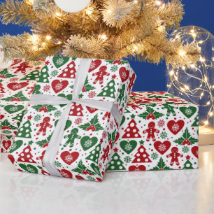 Papier Cadeau Pain d'épices, Coeurs dans les arbres Envelopper l
