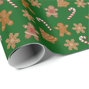 Papier Cadeau Pain d'épices Cookies et Sucres de canne sur Vert