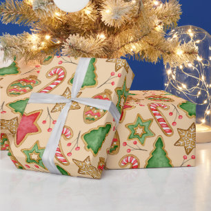 Papier Cadeau Pain d'épices de Noël Cookies et ornements
