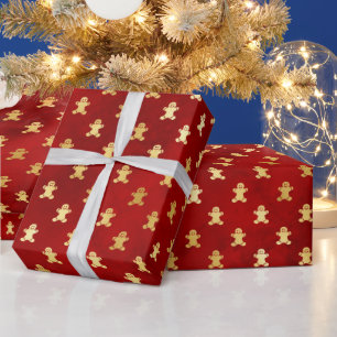 Papier Cadeau Pain d'épices de Noël d'or Hommes en rouge