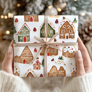 Papier Cadeau Pain d'épices de Noël Maisons à papier d'enveloppe