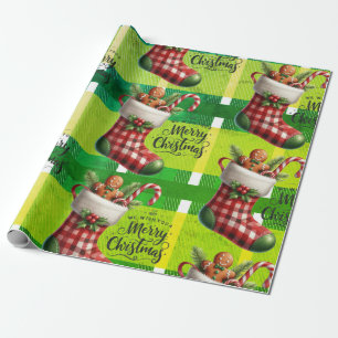 Papier Cadeau Pain d'épices de Noël vert vif
