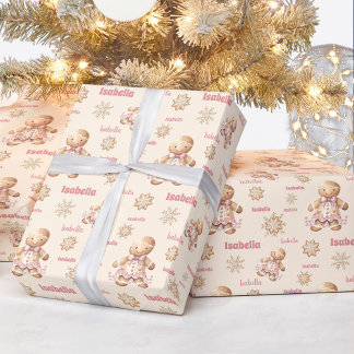 Papier Cadeau Pain d'épices Homme Fille rose Beige Nom Noël