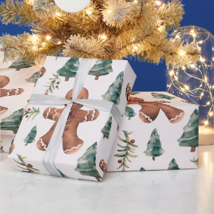 Papier Cadeau Pain d'épices Hommes arbres baies Noël moderne