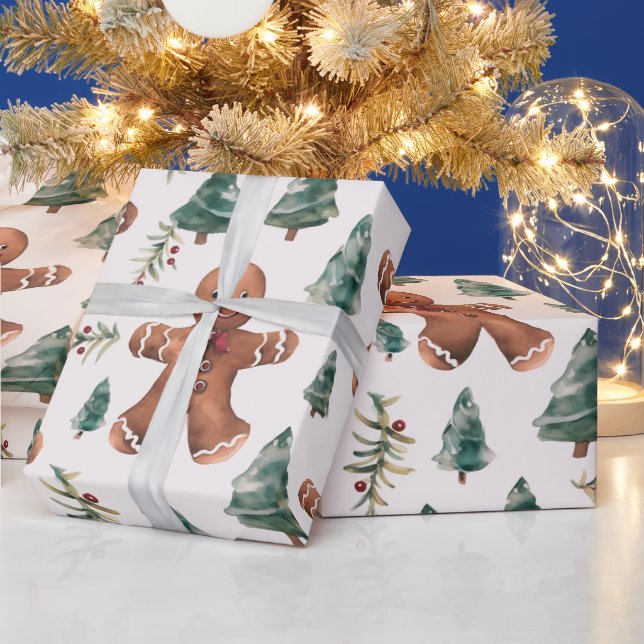 Papier Cadeau Pain d'épices Hommes arbres baies Noël moderne (Vacances)